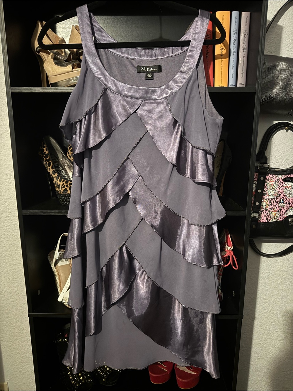 S.L. Fashions Lavender Purple Layered Ruffle Sleeveless Dress